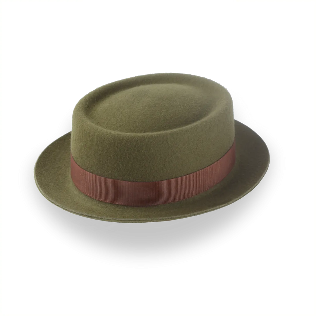 Olive Green Modern Porkpie Hat with Telescope Crown | The Topnote