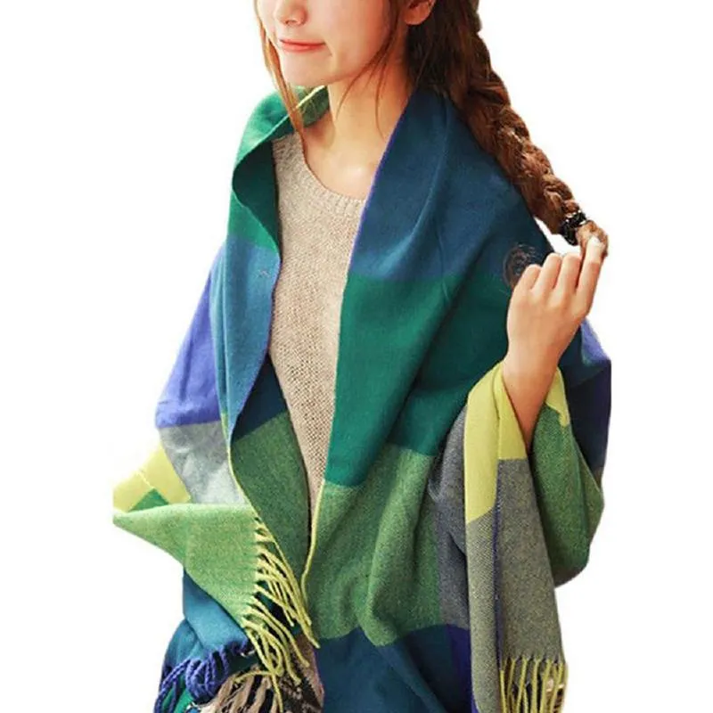 Oversized Tartan Scarf Winter Long Plaid Tassels Shawl