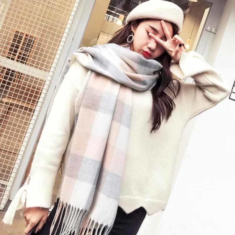Oversized Tartan Scarf Winter Long Plaid Tassels Shawl