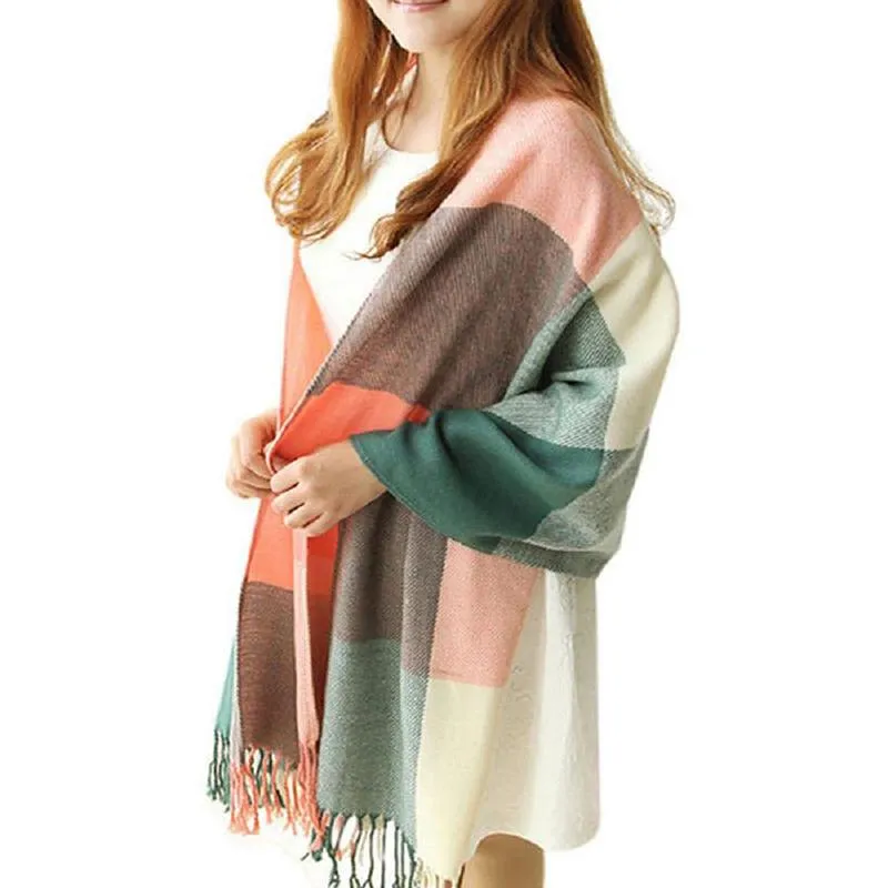 Oversized Tartan Scarf Winter Long Plaid Tassels Shawl