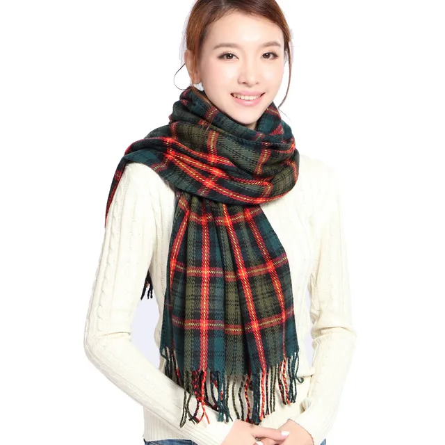 Oversized Tartan Scarf Winter Long Plaid Tassels Shawl