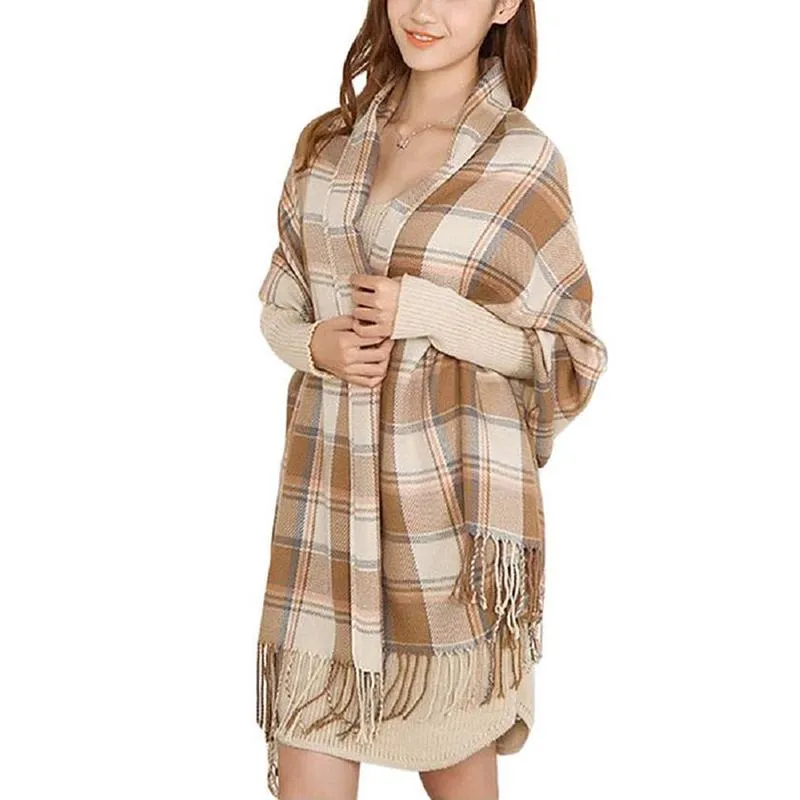Oversized Tartan Scarf Winter Long Plaid Tassels Shawl