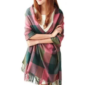 Oversized Tartan Scarf Winter Long Plaid Tassels Shawl