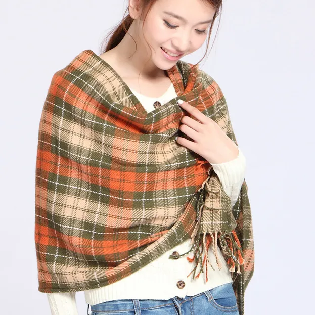 Oversized Tartan Scarf Winter Long Plaid Tassels Shawl