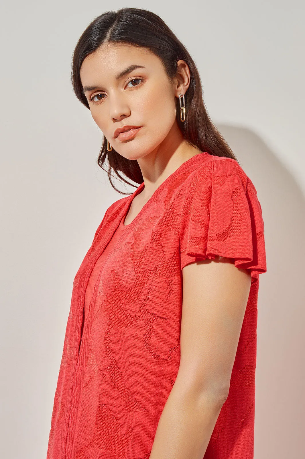 Plus Size Longline Jacket - Floral Burnout Soft Knit