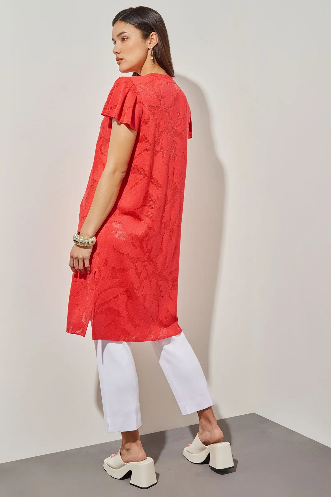 Plus Size Longline Jacket - Floral Burnout Soft Knit