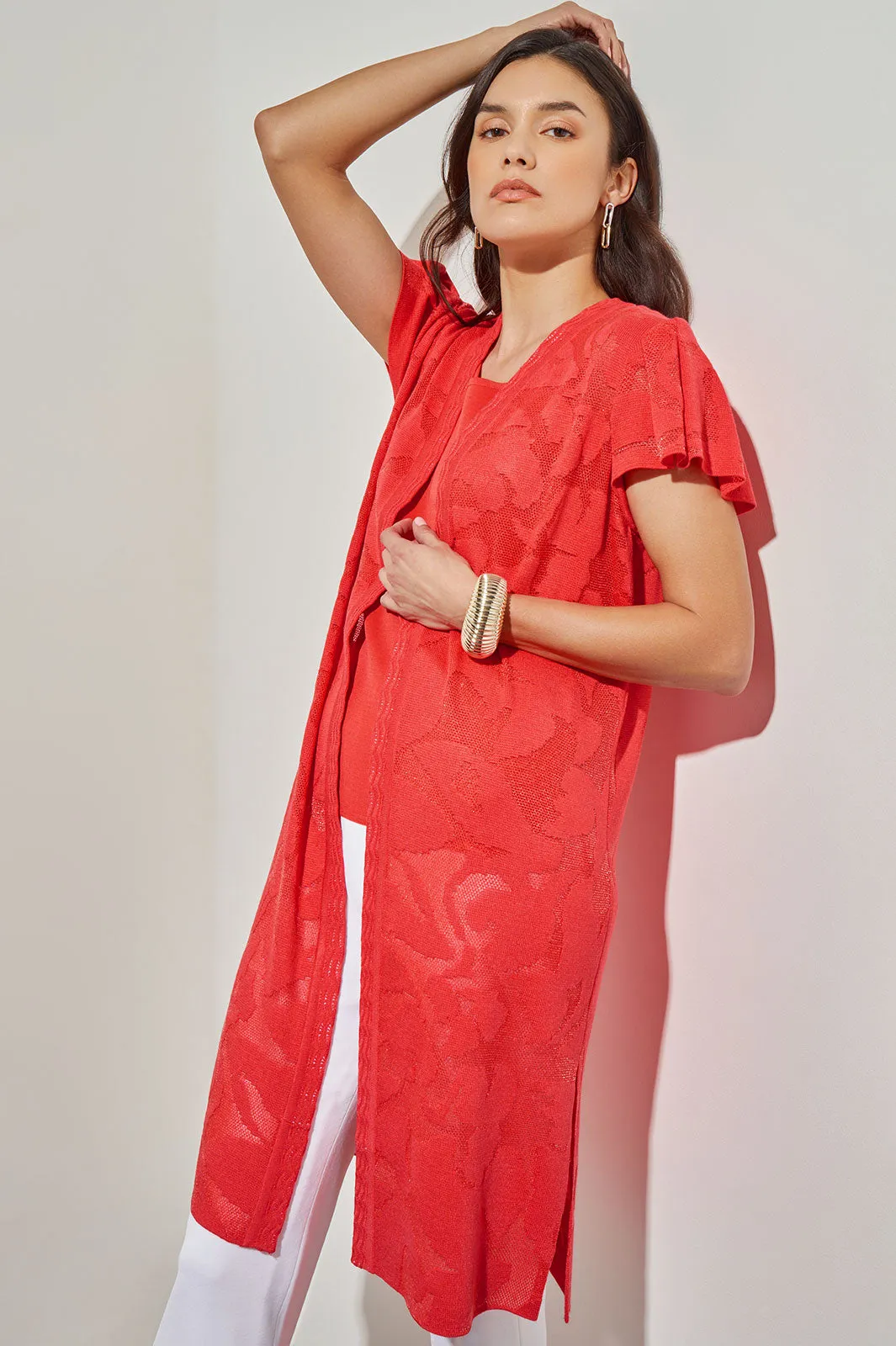 Plus Size Longline Jacket - Floral Burnout Soft Knit