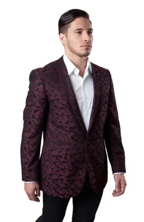 Red Camouflage Patterned Slim Fit Blazer