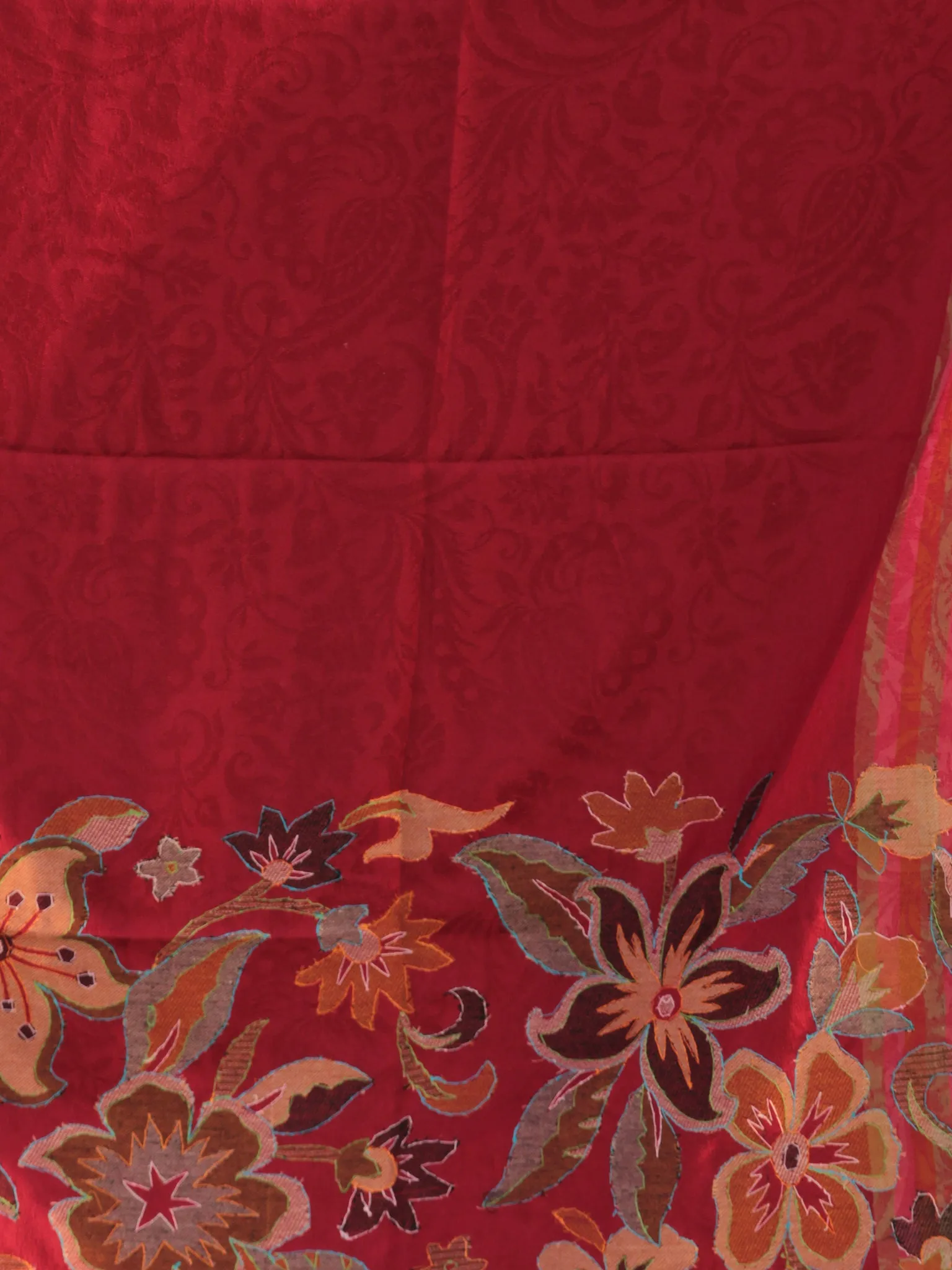 Red Needle Point Embroidered Woollen Kashmiri Shawl - S200518