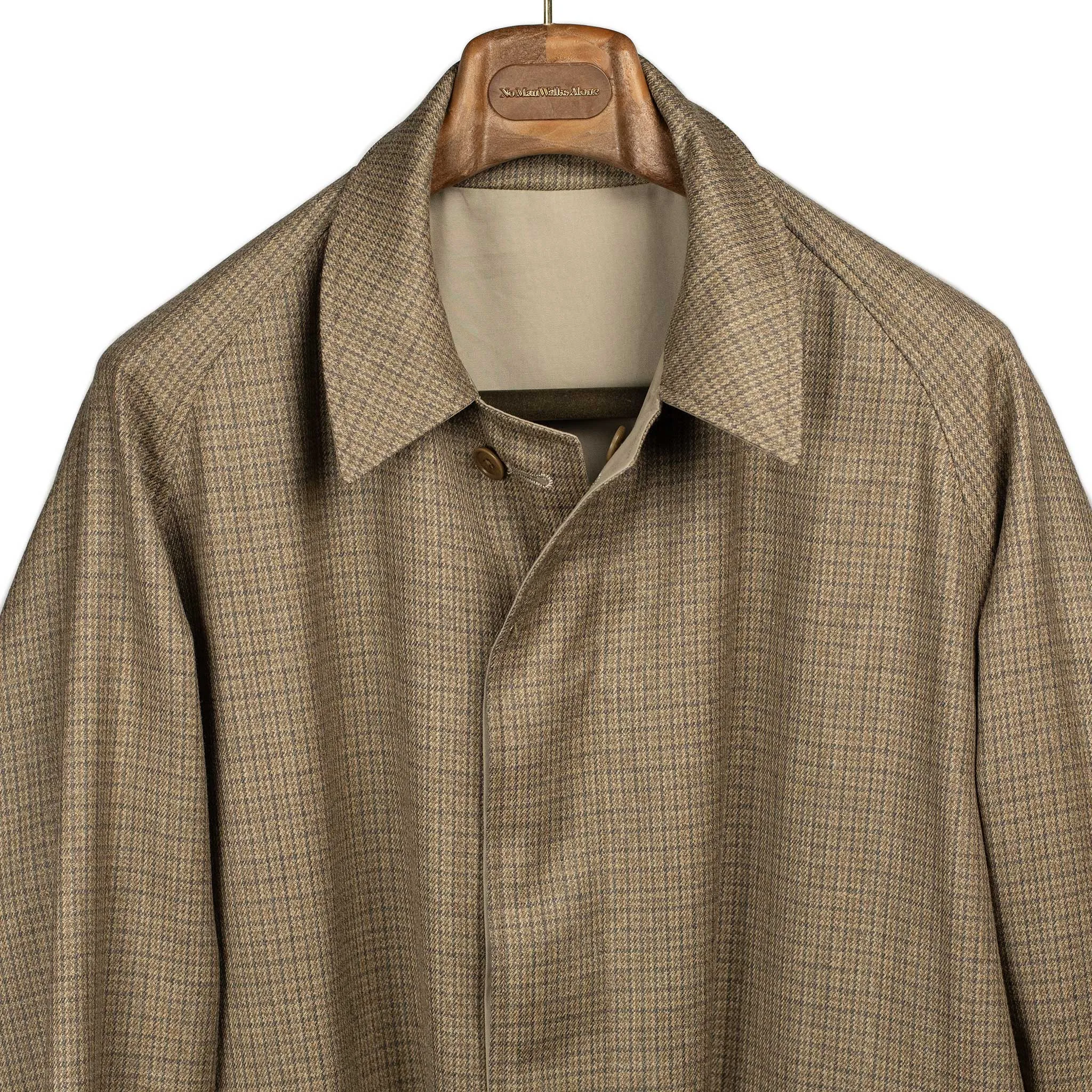 Reversible Short Walker coat in khaki cotton twill and wool gunclub check