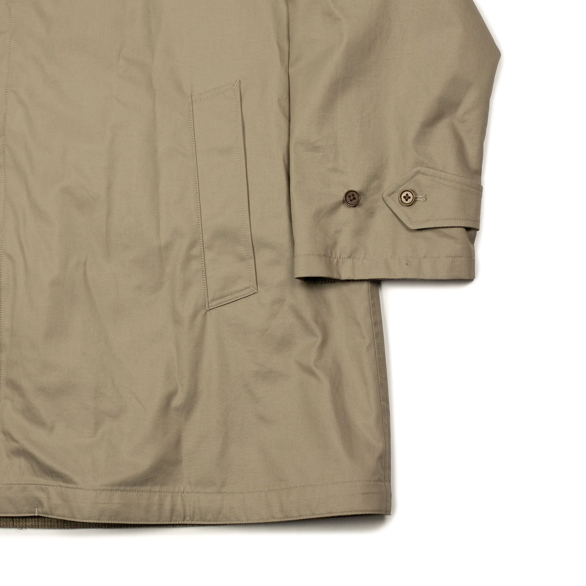 Reversible Short Walker coat in khaki cotton twill and wool gunclub check