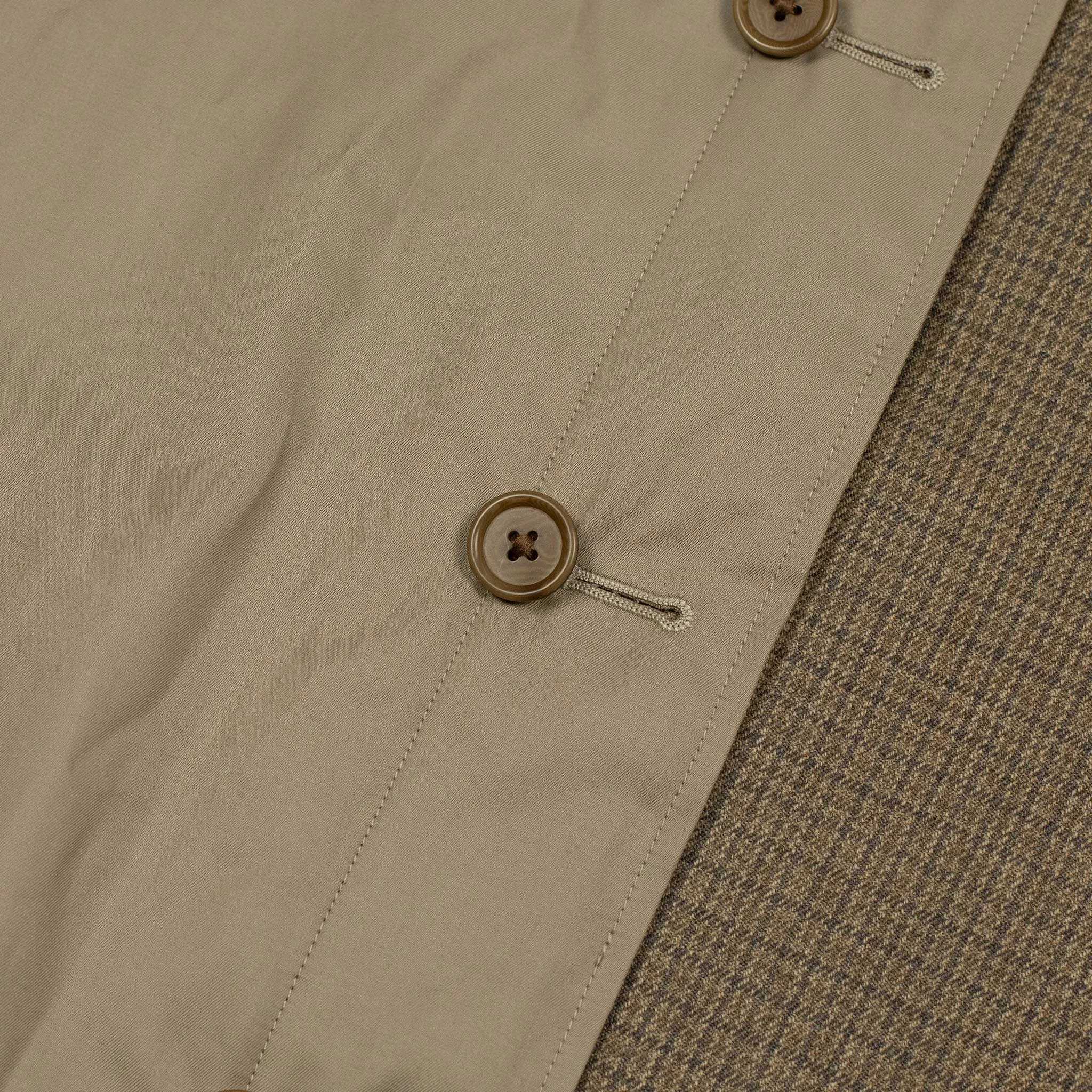 Reversible Short Walker coat in khaki cotton twill and wool gunclub check