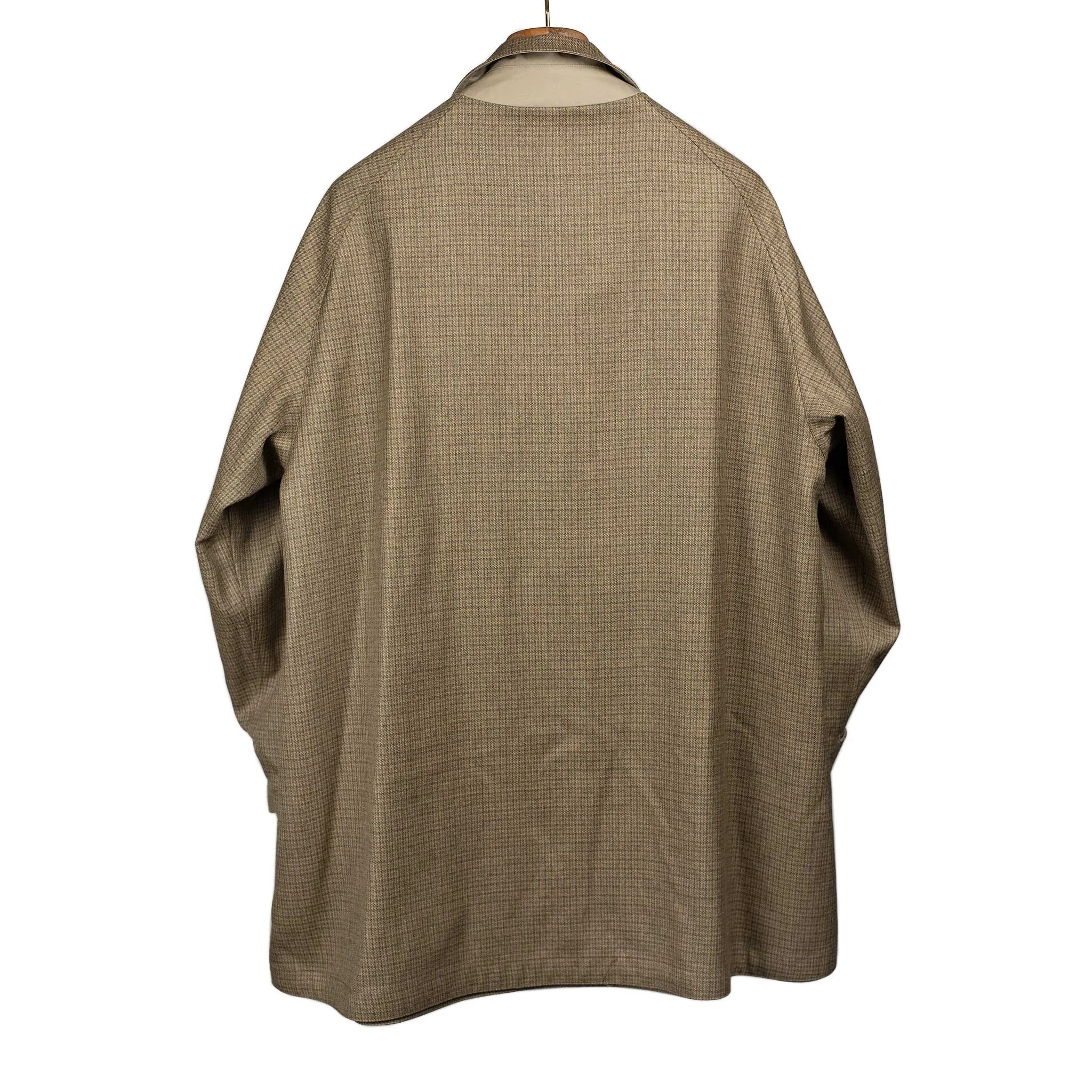 Reversible Short Walker coat in khaki cotton twill and wool gunclub check