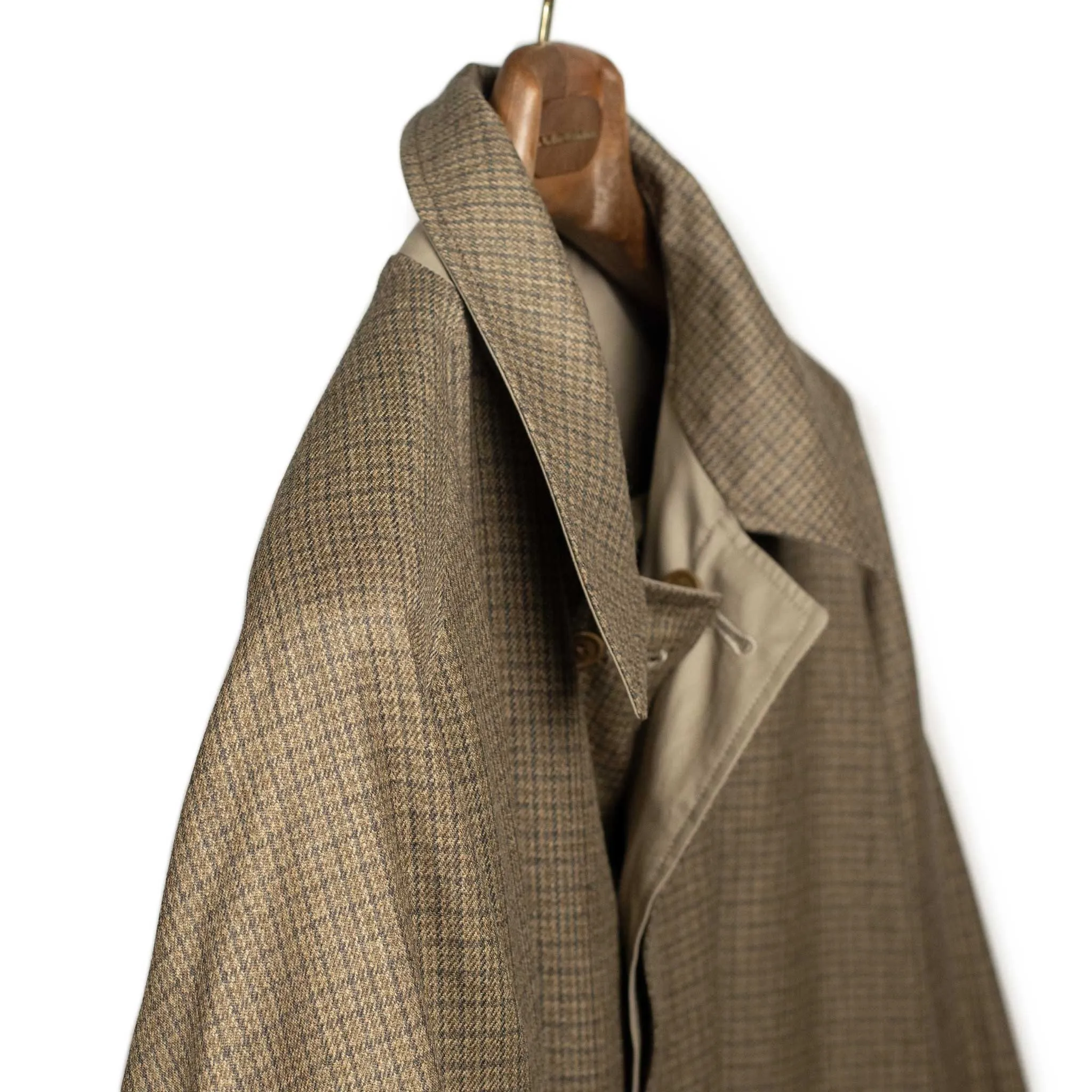 Reversible Short Walker coat in khaki cotton twill and wool gunclub check