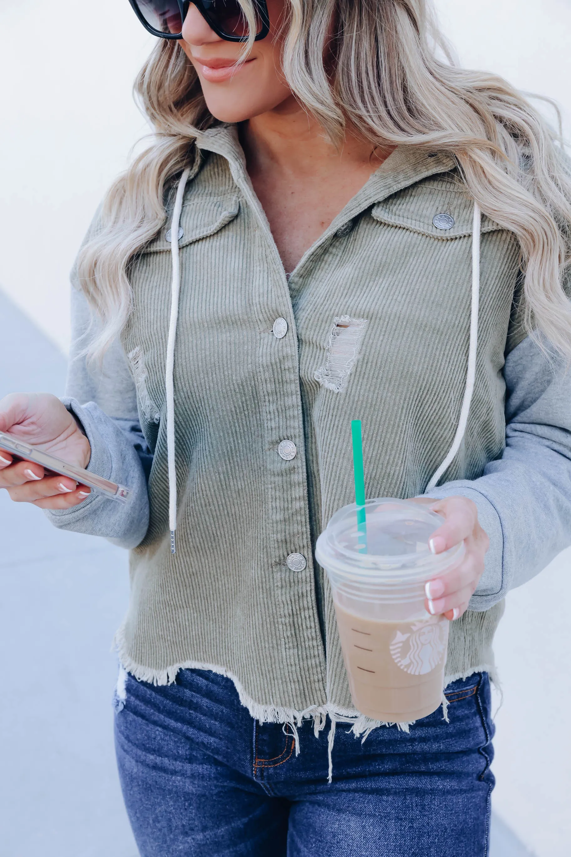 Rocky Denim Contrast Hoodie - Olive