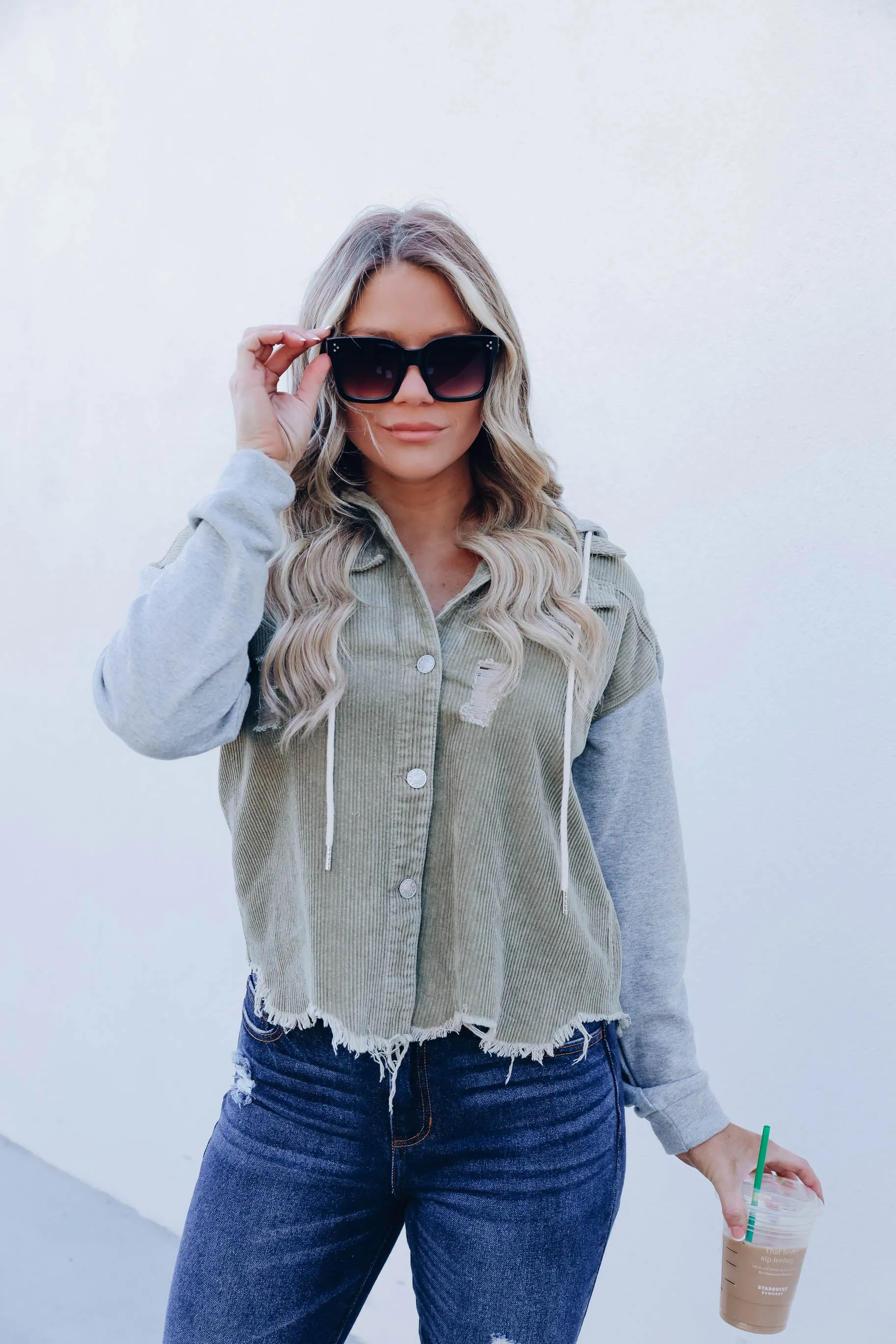 Rocky Denim Contrast Hoodie - Olive