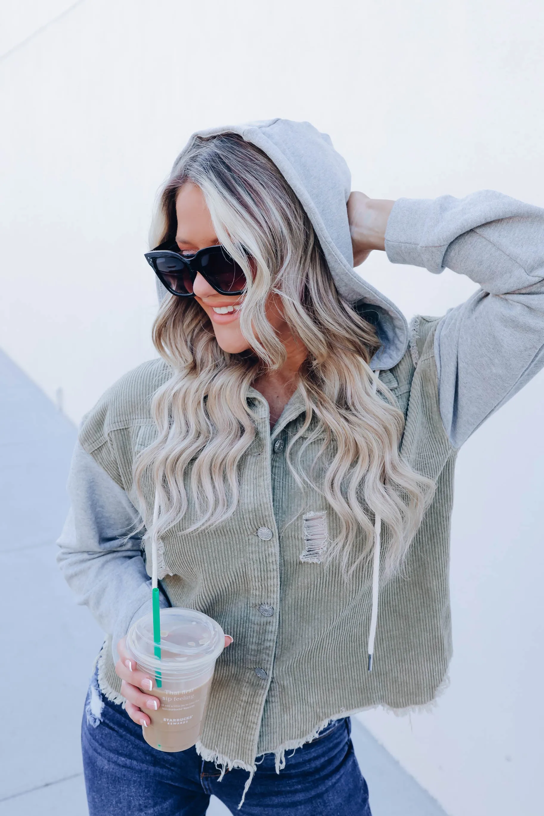 Rocky Denim Contrast Hoodie - Olive