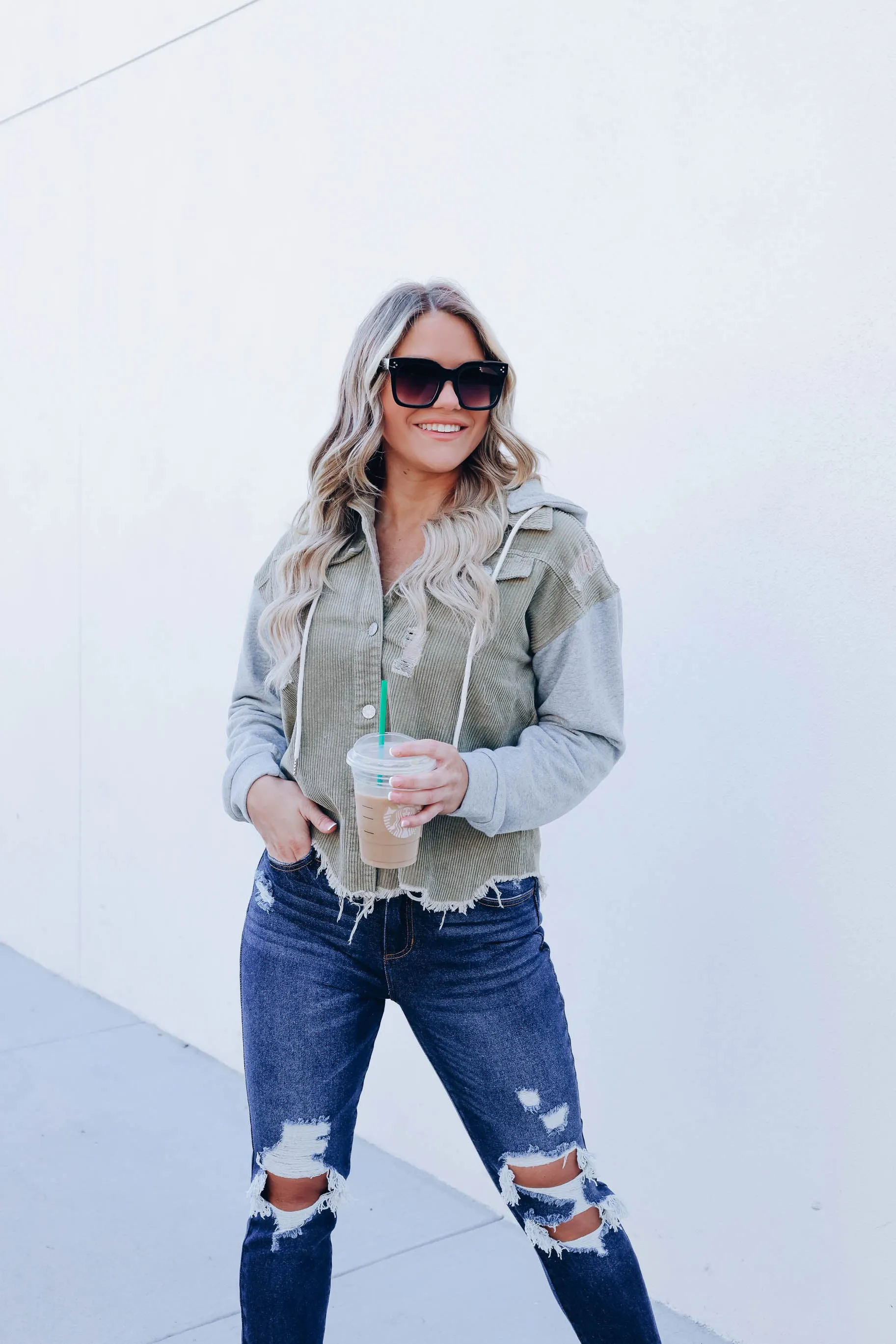 Rocky Denim Contrast Hoodie - Olive