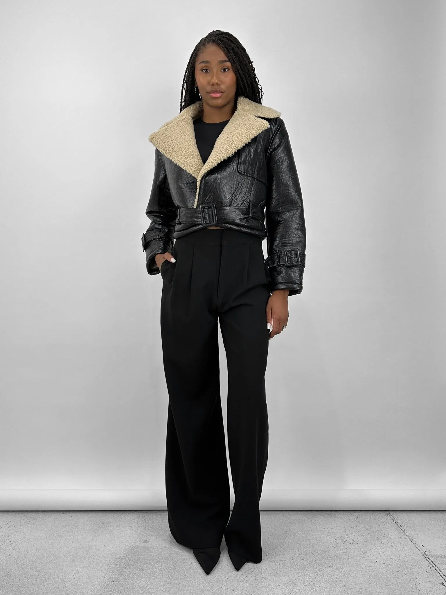 Sherpa Lined Leather Moto Jacket