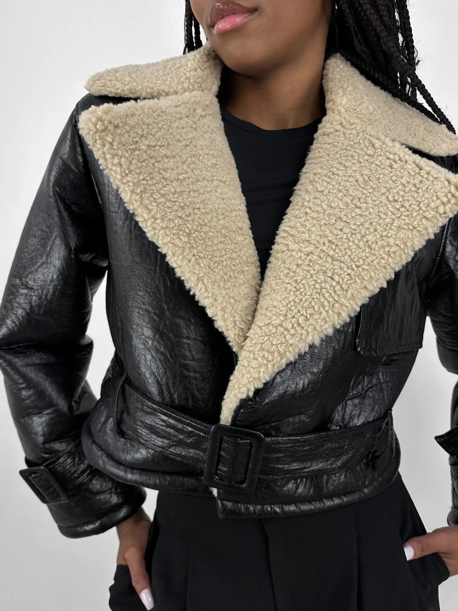 Sherpa Lined Leather Moto Jacket