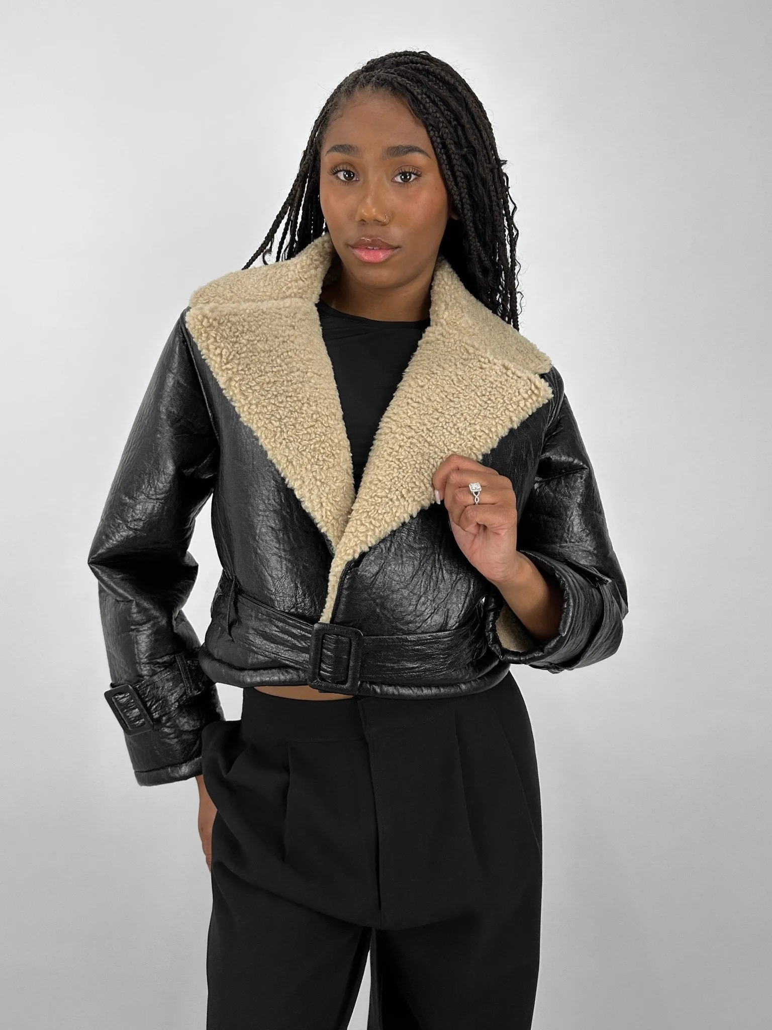 Sherpa Lined Leather Moto Jacket