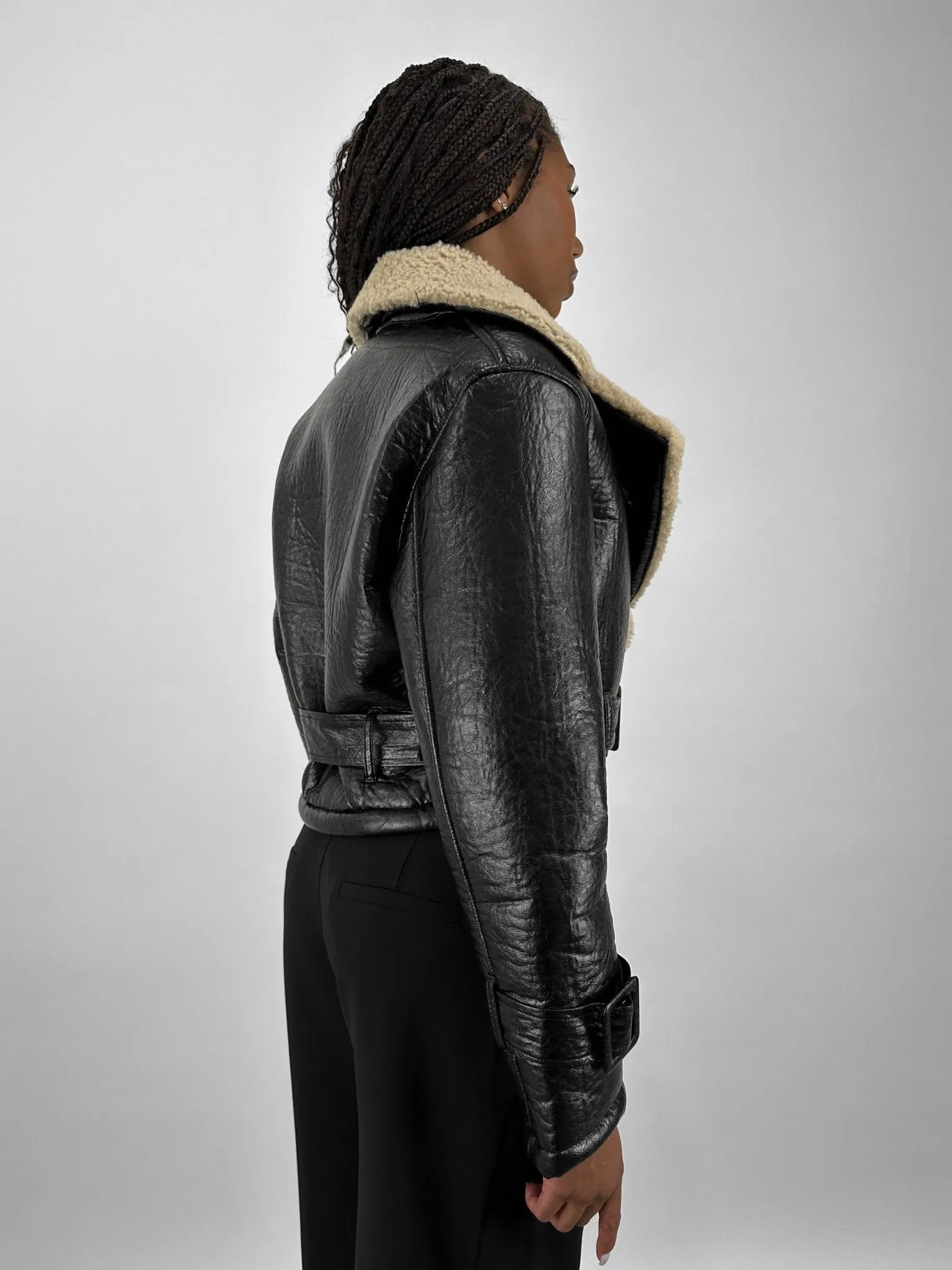 Sherpa Lined Leather Moto Jacket