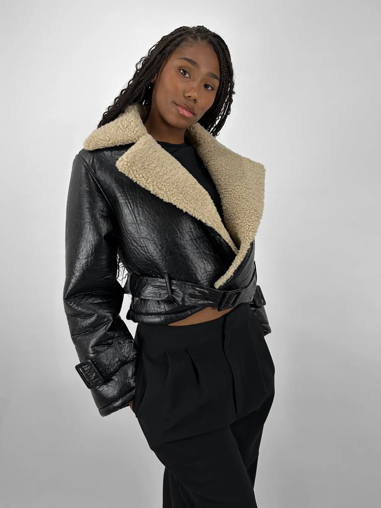 Sherpa Lined Leather Moto Jacket