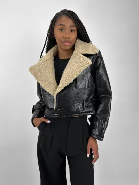 Sherpa Lined Leather Moto Jacket