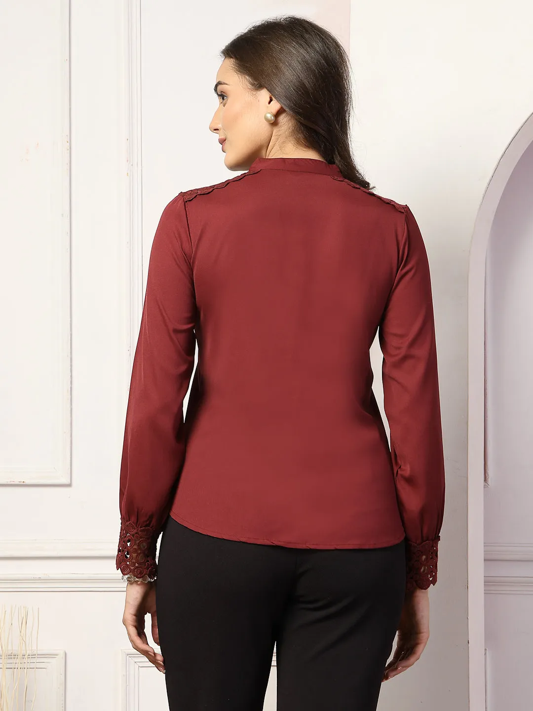 Style Quotient Women Solid Maroon Polymoss Shirt style Top
