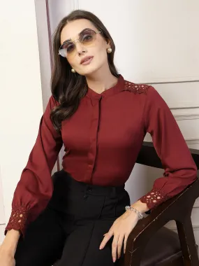 Style Quotient Women Solid Maroon Polymoss Shirt style Top