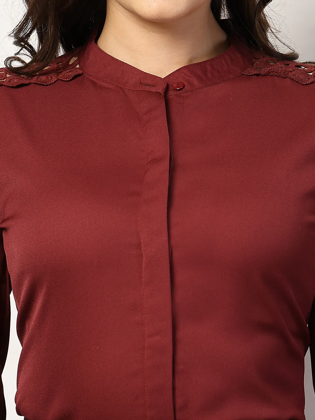 Style Quotient Women Solid Maroon Polymoss Shirt style Top