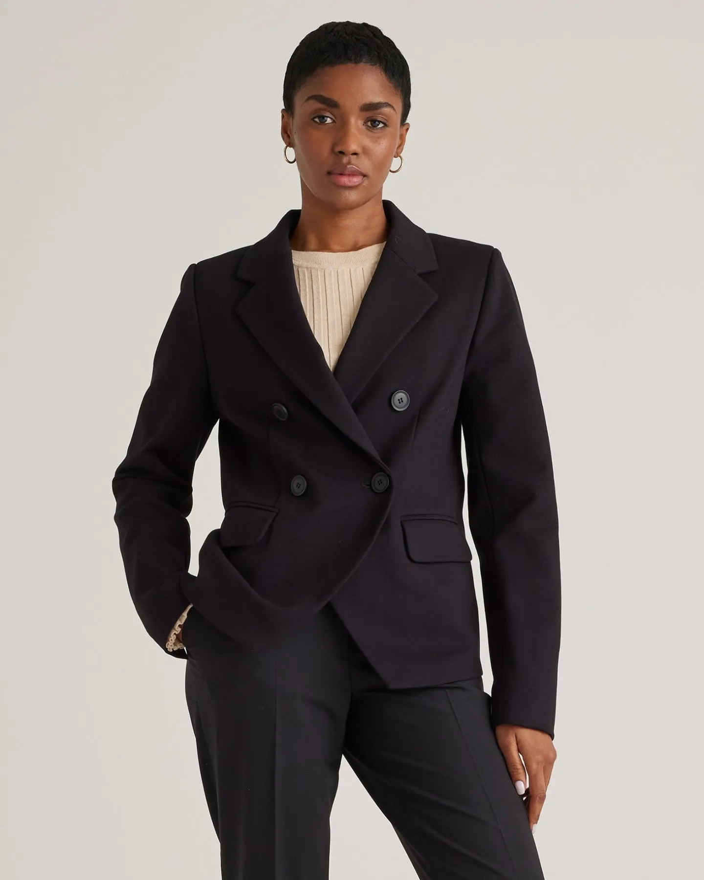 Ultra-Stretch Ponte Double Breasted Blazer