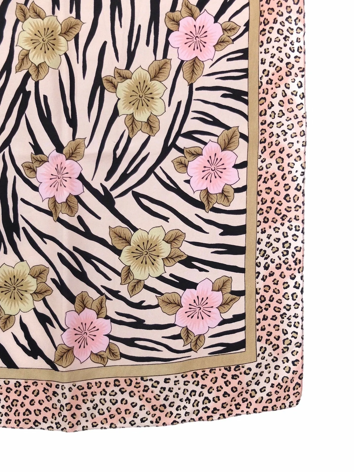 Vintage 80s Abstract Bohemian Pastel Pink Leopard Floral Zebra Animal Print Square Bandana Neck Tie Scarf
