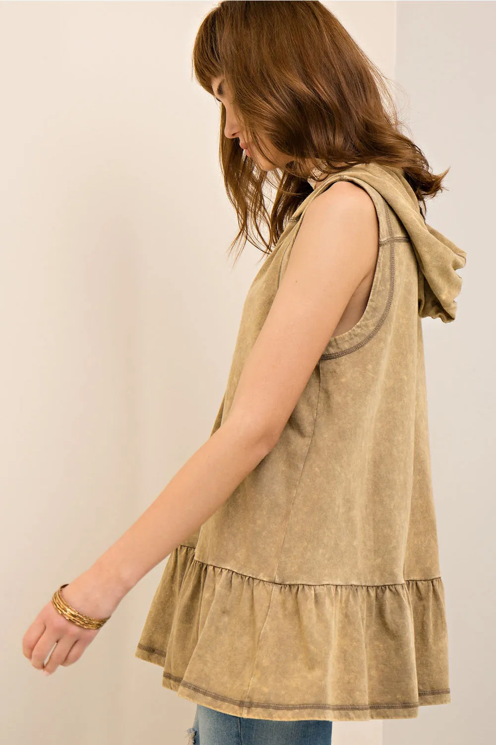 Washed Hooded Top, Olive