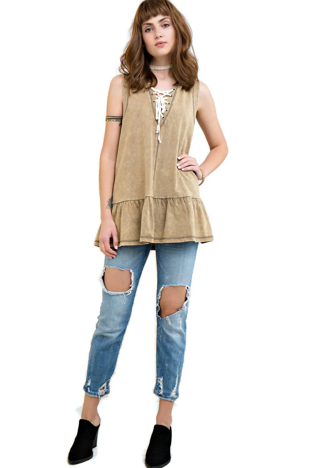 Washed Hooded Top, Olive