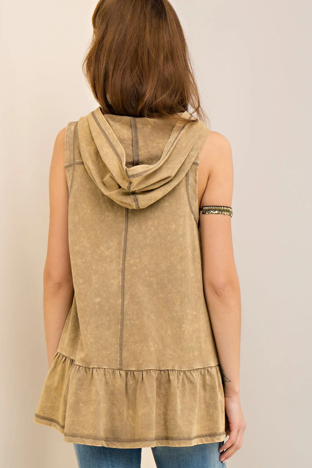 Washed Hooded Top, Olive