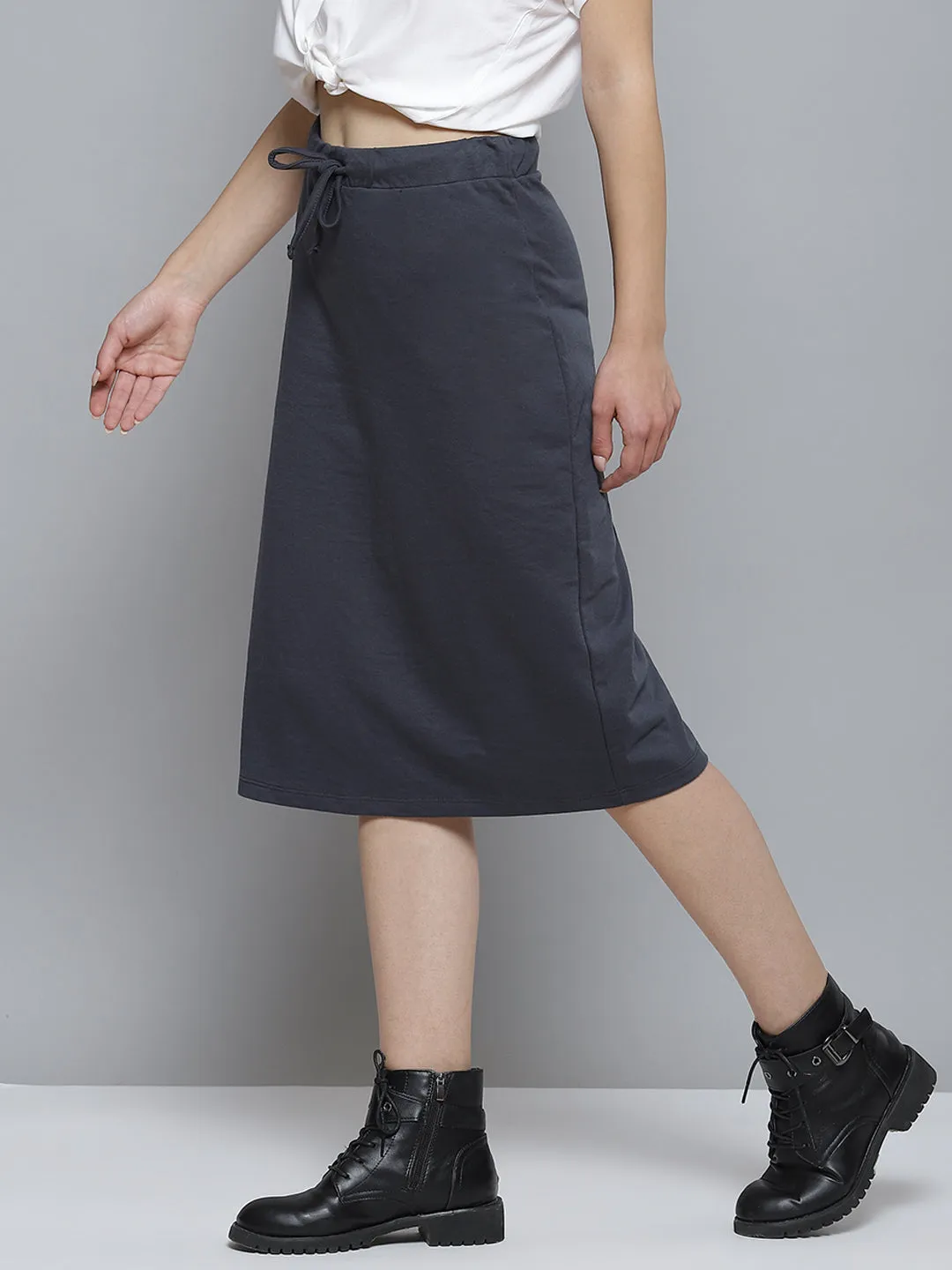 Women Navy Terry Pencil Skirt