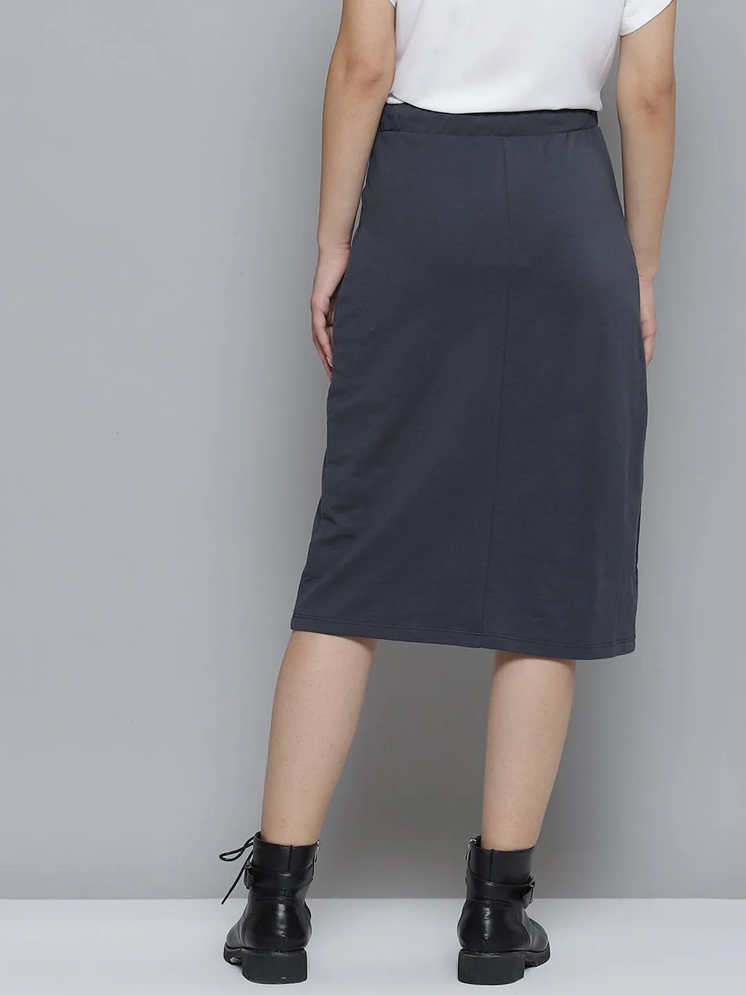 Women Navy Terry Pencil Skirt