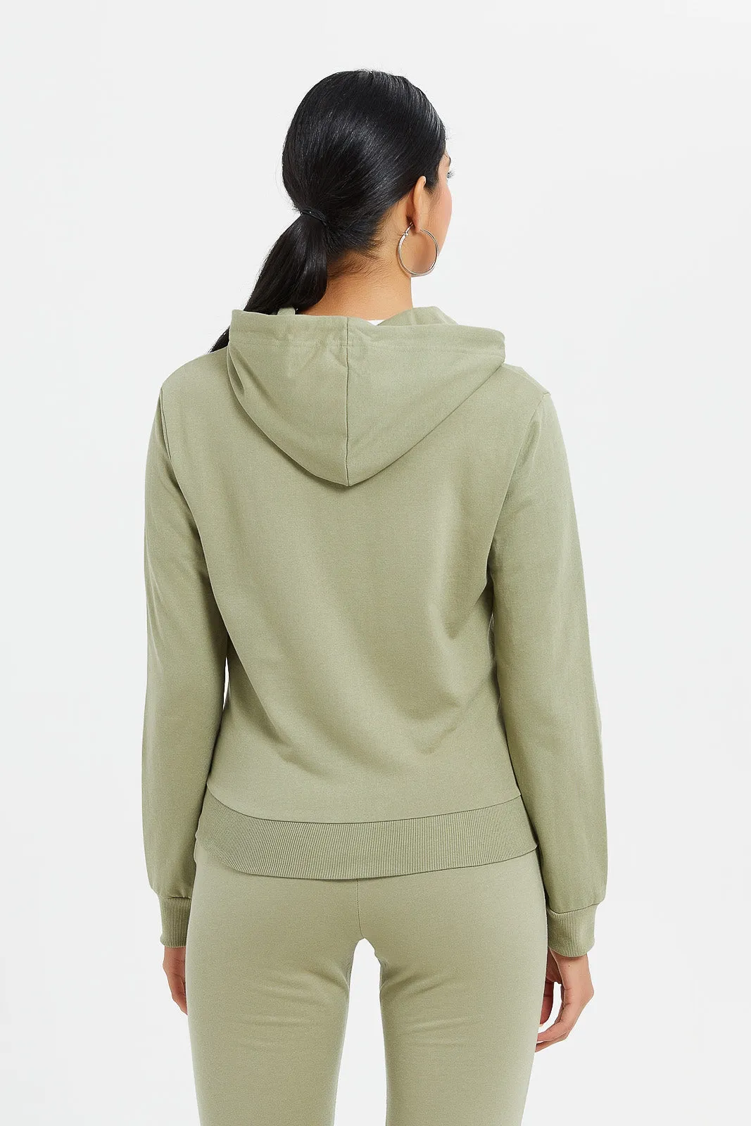 Women Olive Zip Through Hoodie