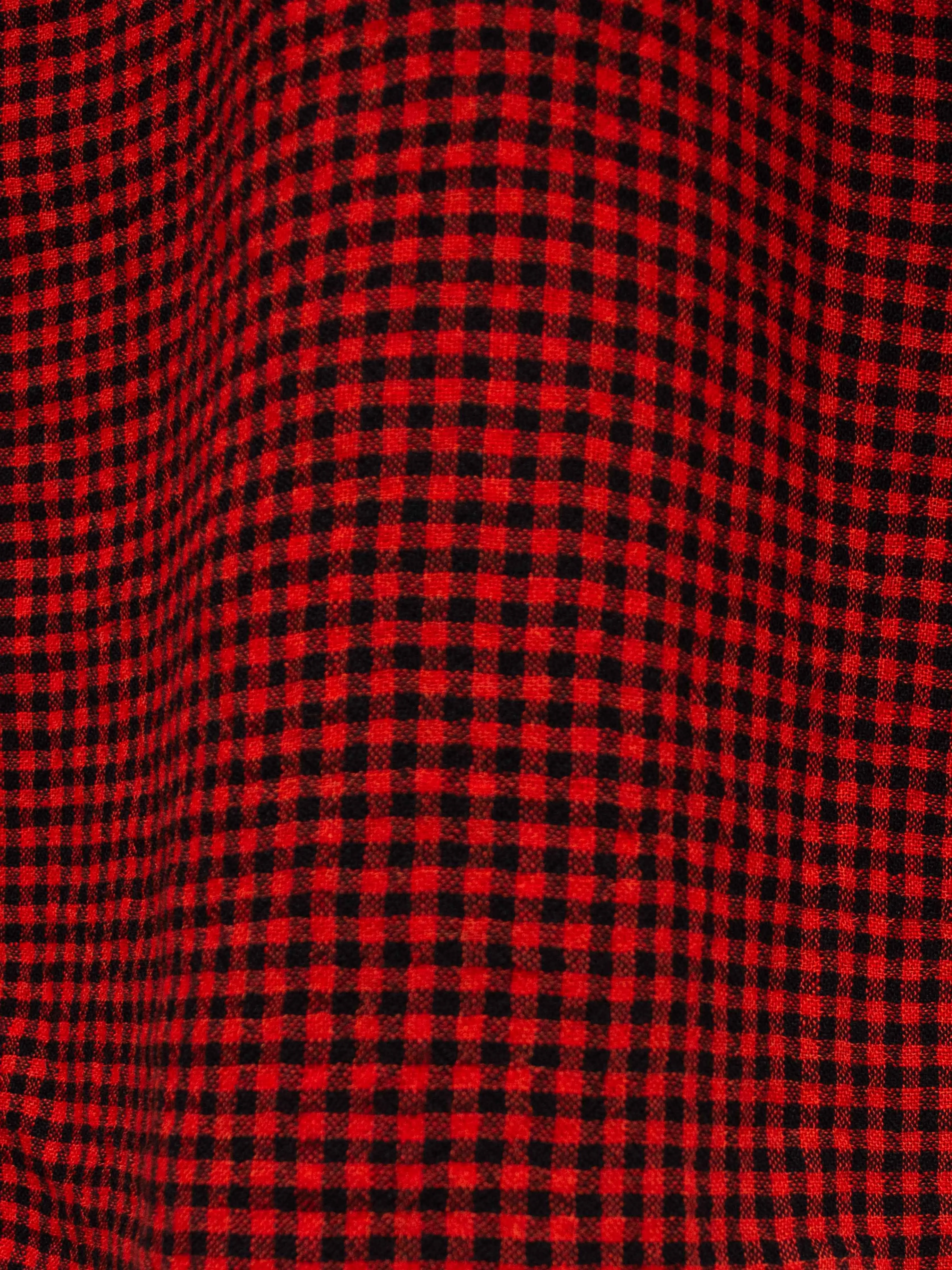 Wool Linen Gingham Stole - Red x Black