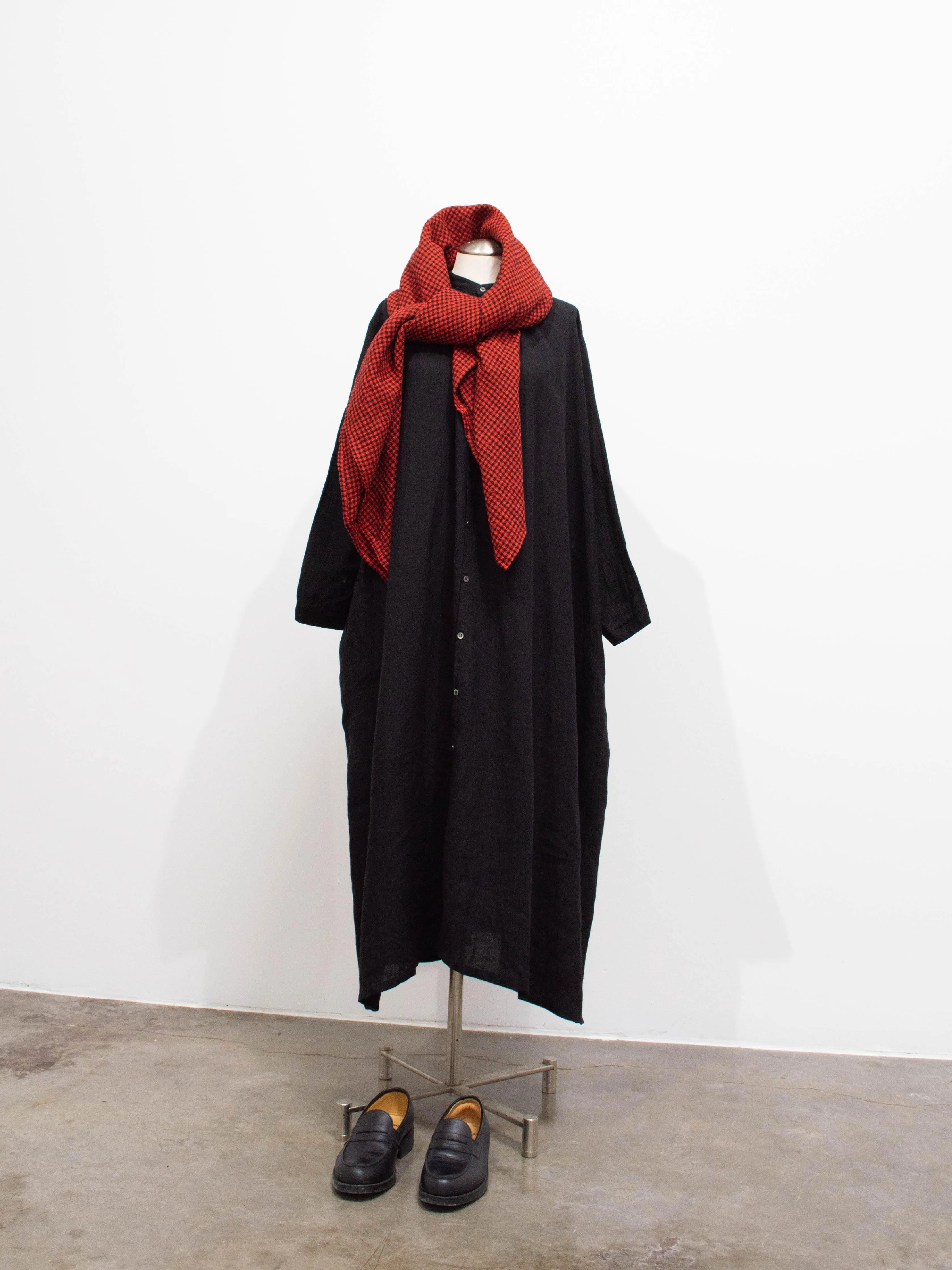 Wool Linen Gingham Stole - Red x Black