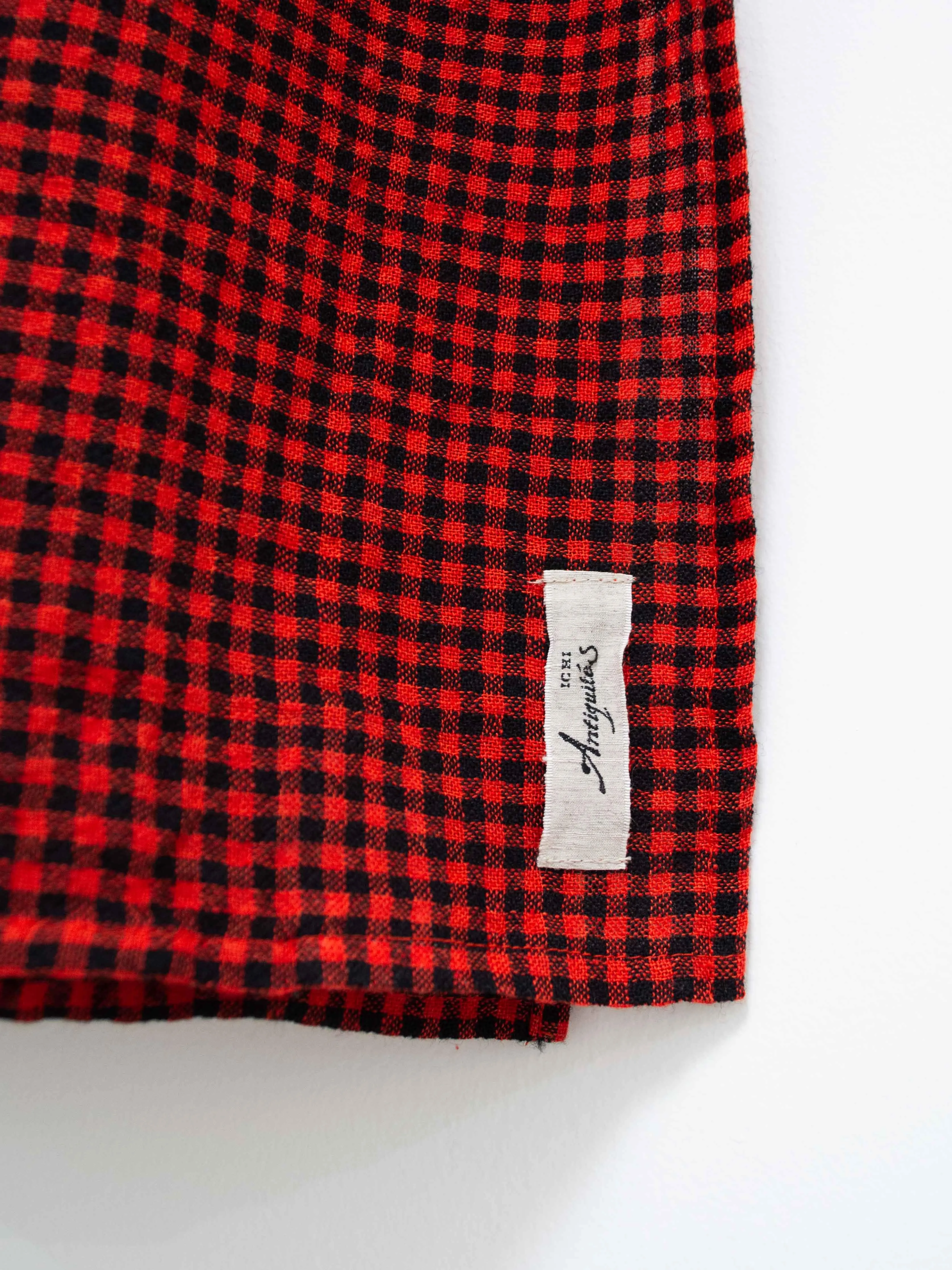 Wool Linen Gingham Stole - Red x Black