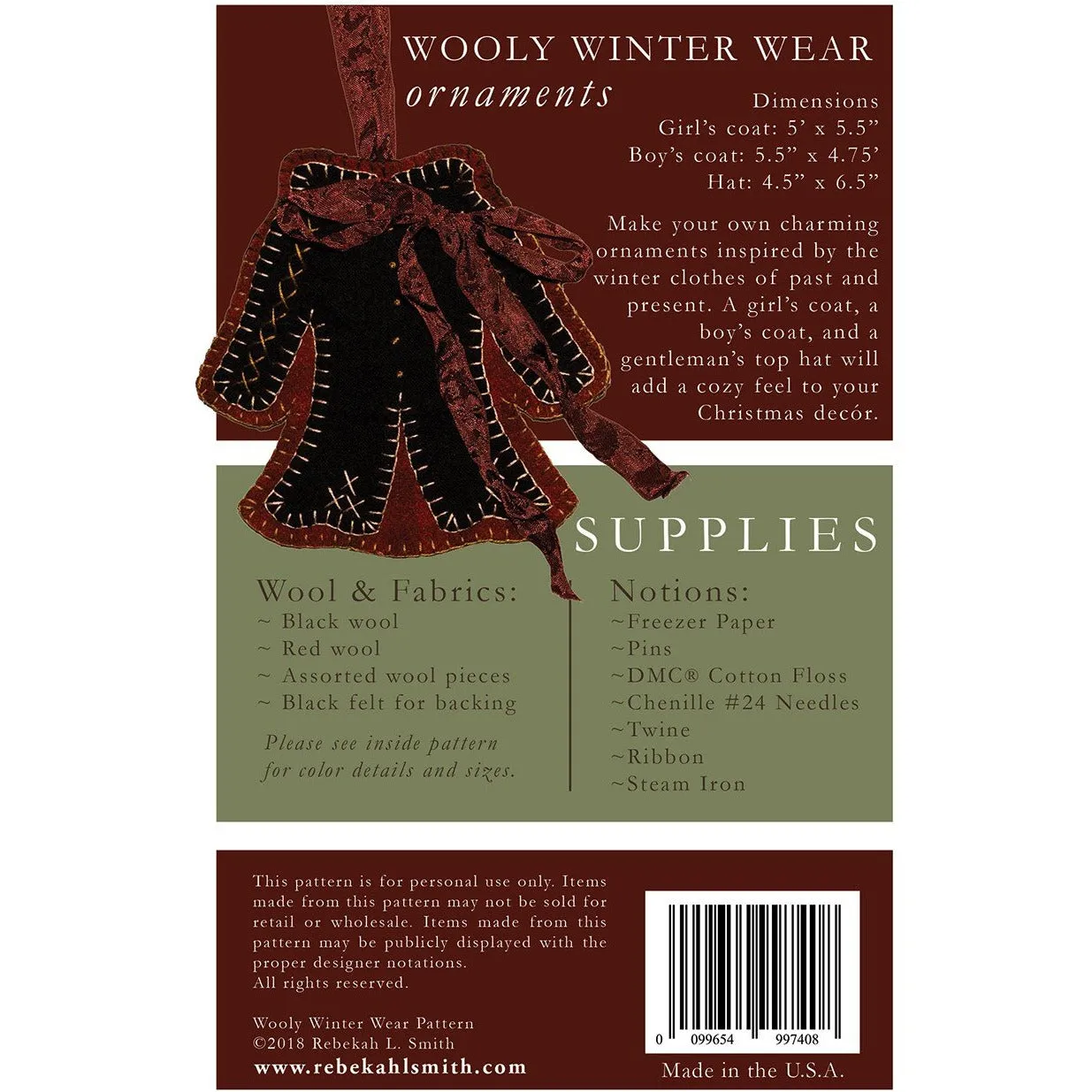 Wooly Winter Wear Ornaments Wool Applique Pattern